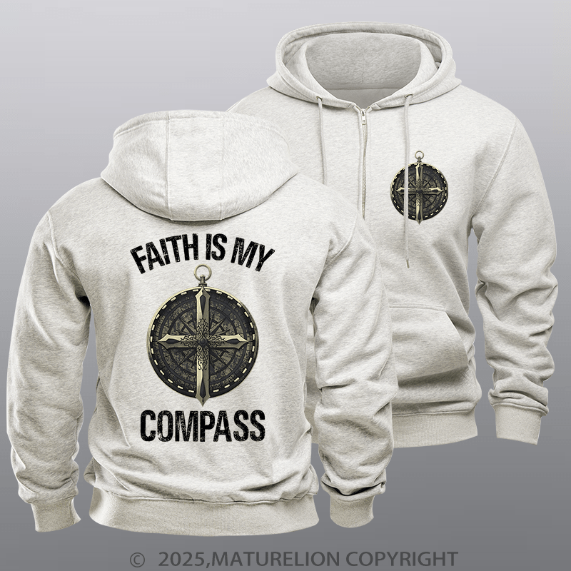Maturelion Men's Hoodie Faith Is My Compass Fleece Zipper Hoodie