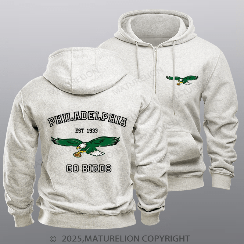 Maturelion Super Bowl Hoodie Vintage Philadelphia Go Birds Eagles Fleece Zipper Hoodie