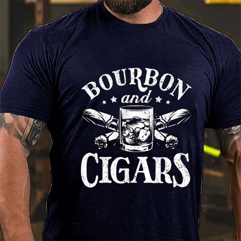 Bourbon And Cigars Graphic Cotton T-shirt-Maturelion