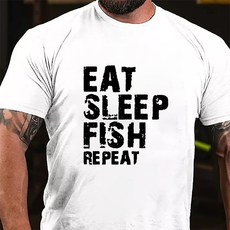 Eat Sleep Fish Repeat Cotton T-shirt-Maturelion