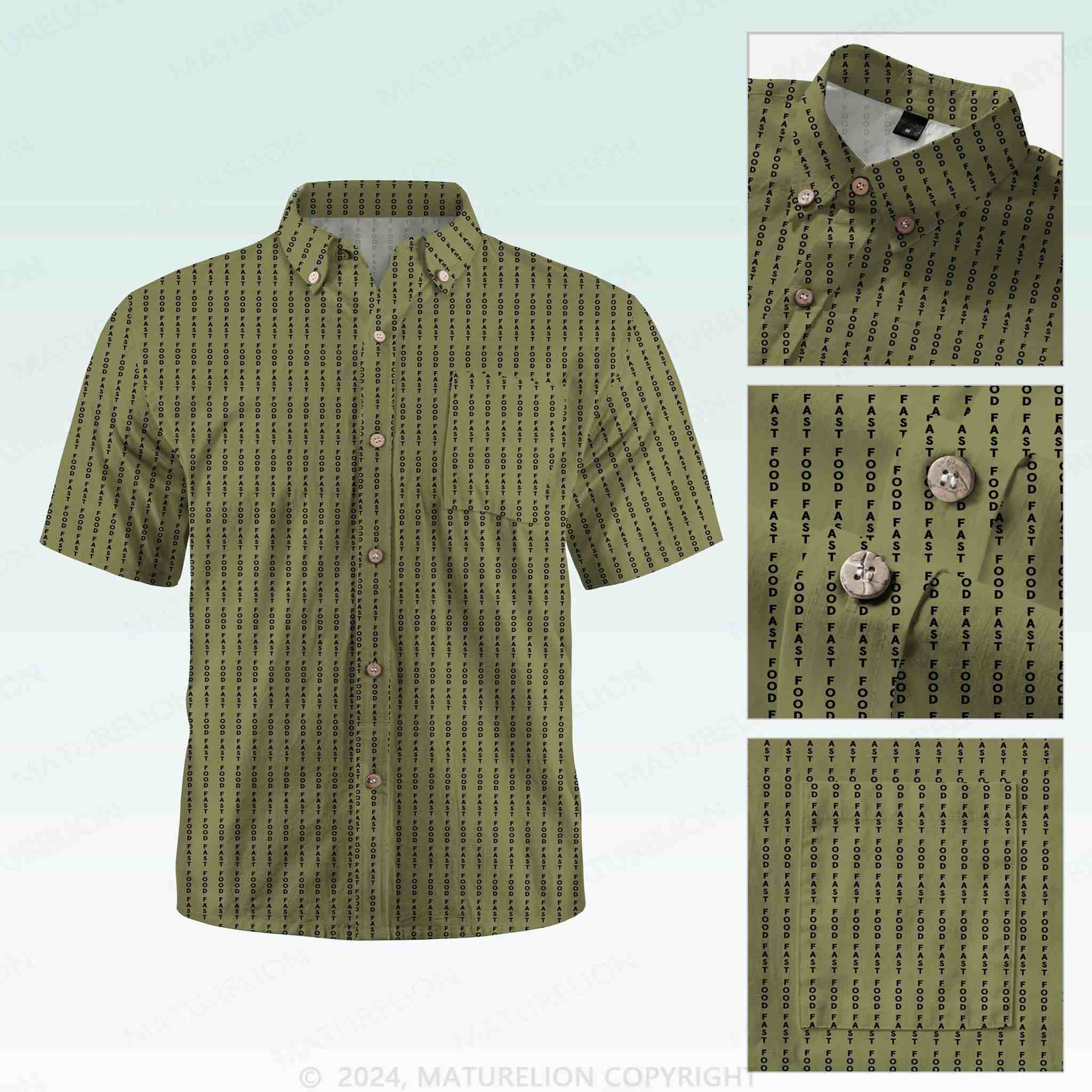 Maturelion Men's Button Pocket ShirtFast Food Hawaiian Shirt