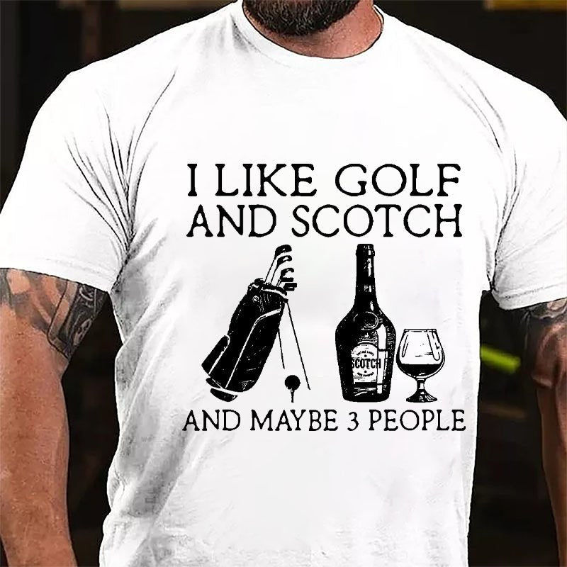 I Like Golf and Scotch And Maybe 3 People Men's Cotton T-shirt-Maturelion