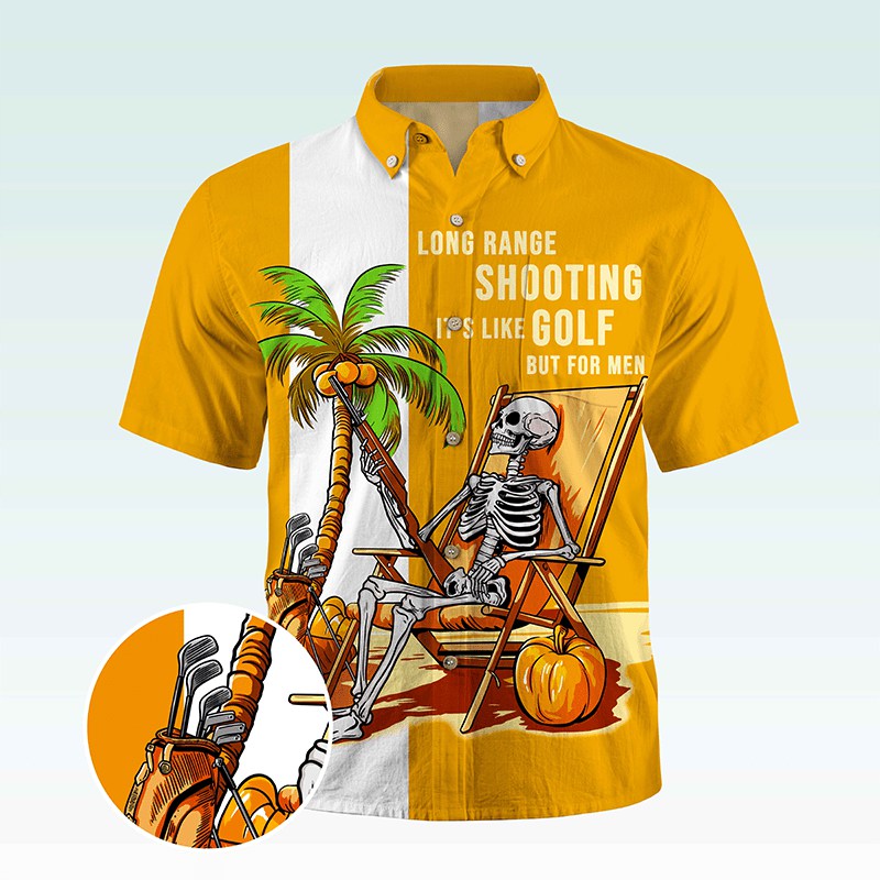 Maturelion Men's Button Pocket Shirt Coconut Tree Skeleton Shirt Men Casual Hawaiian Short Sleeve Button Down