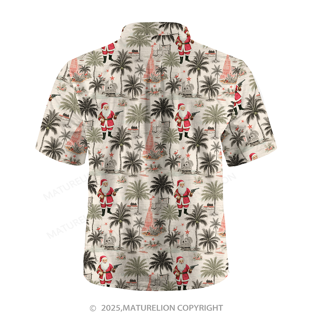 Maturelion Christmas Hawaiian Shirt White Tropical Santa with Palm Tree Hawaiian Shirt