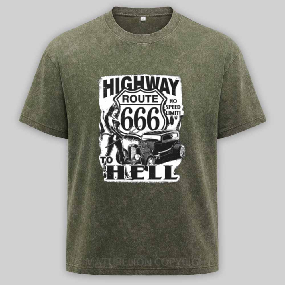 Maturelion Route 666 - Highway to hell Washed T-shirt