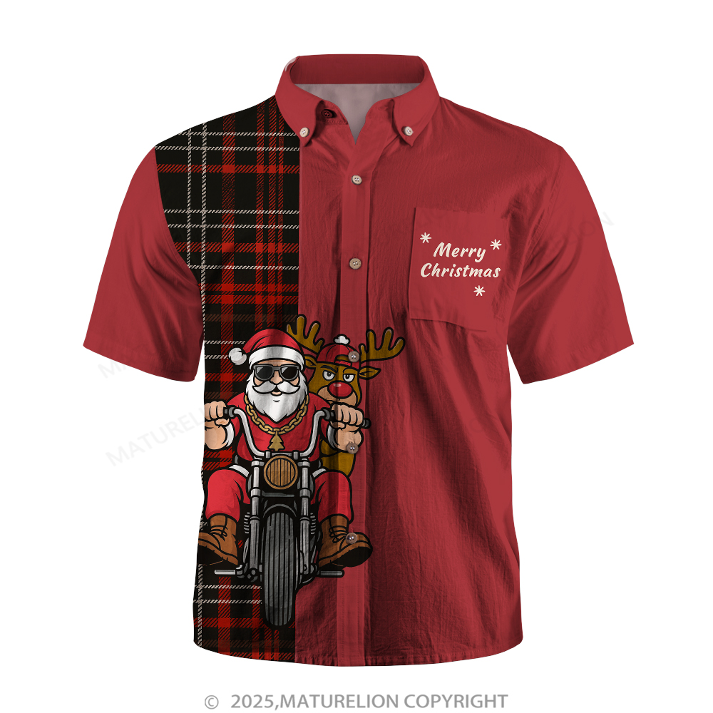 Maturelion Christmas Hawaiian Shirt Santa Riding Motorcycle Hawaiian Shirt