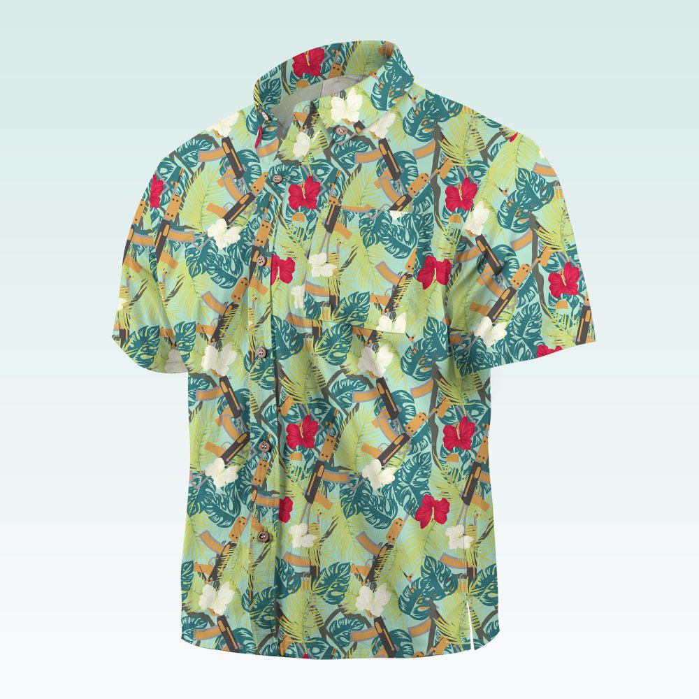 Maturelion Men's Button Pocket ShirtTropical Jungle Boys Woven Shirt with Short Sleeves