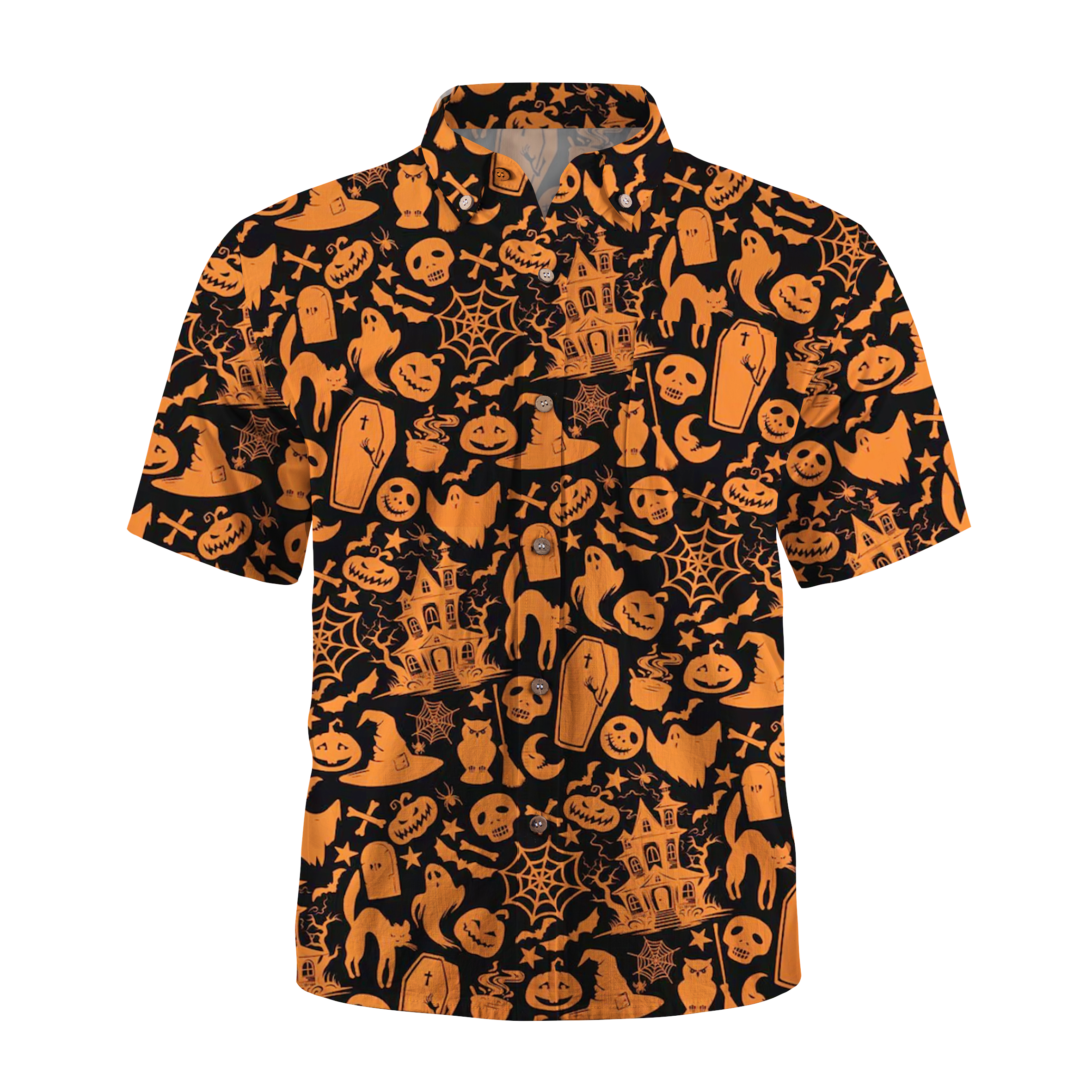 Maturelion Retro Pumpkin Skull Halloween Hawaiian Shirt
