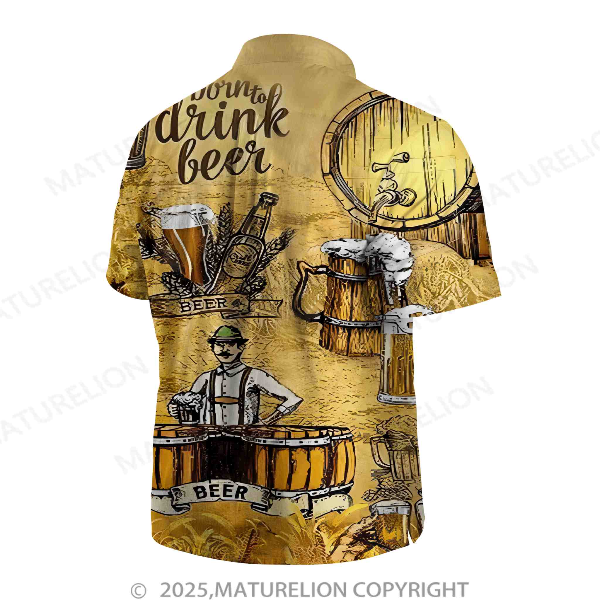 Maturelion Oktoberfest Beer Print Men's Chest Pocket Stretch Shirt Big Tall