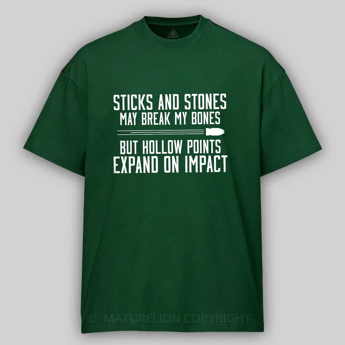 Maturelion Men's T-Shirt Hollow Points Sticks and Stones Gun Cotton T-Shirt