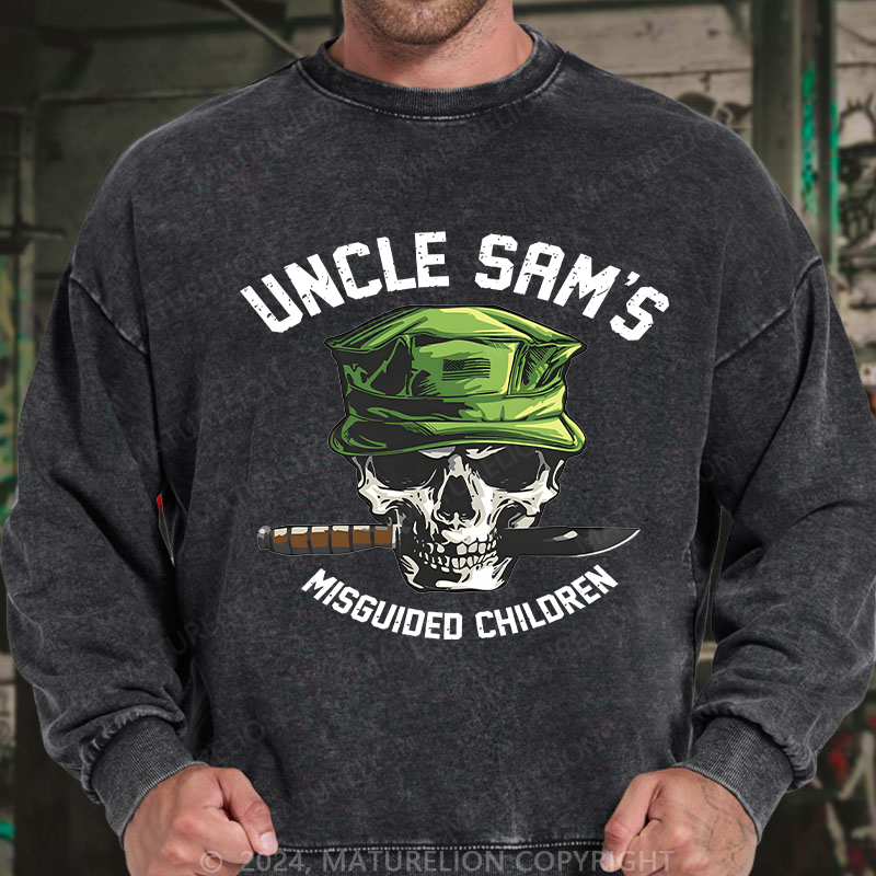 Maturelion Men's Sweatshirt Uncle Sam's Misguided Children Washed Sweatshirt