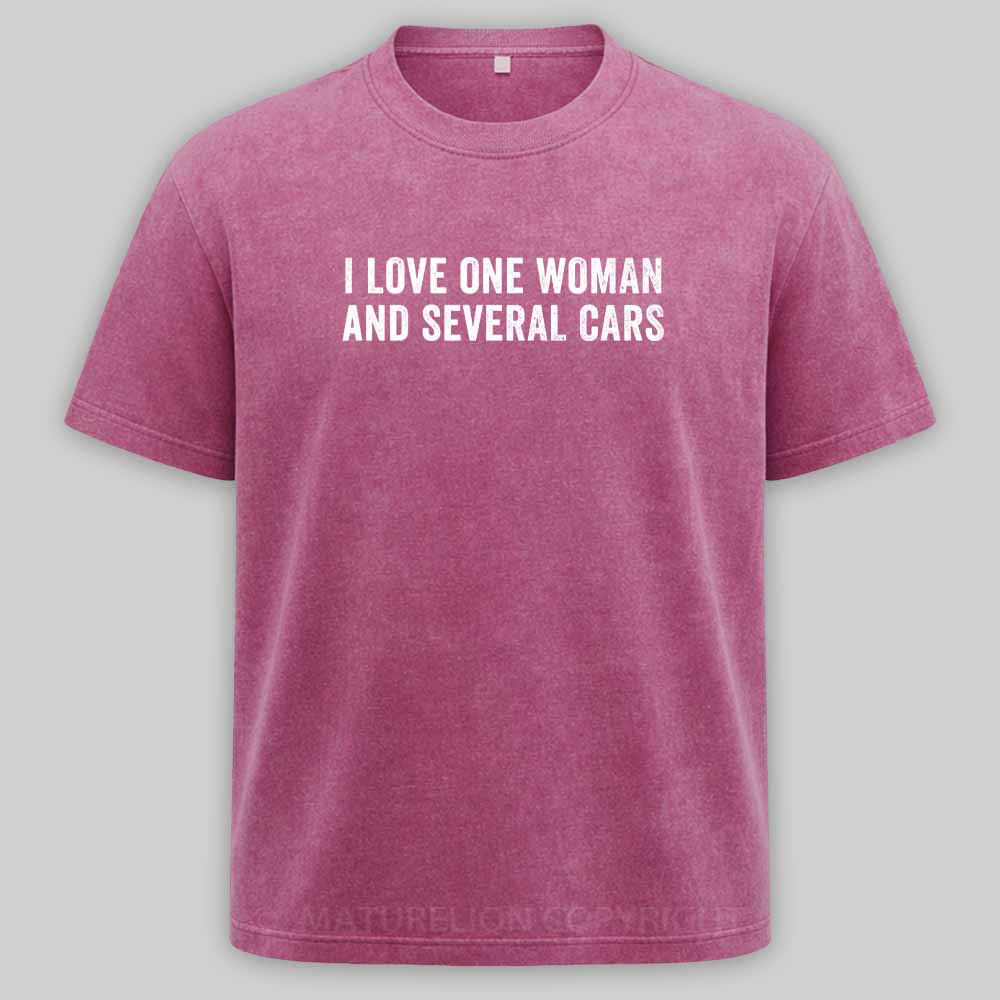 Maturelion I love one woman and several cars Washed T-shirt