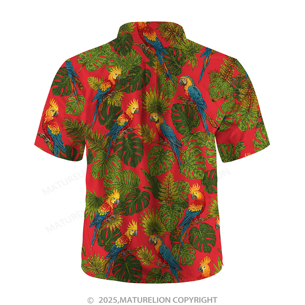 Maturelion Men's Hawaiian Shirt Red Parrot Jungle Print Hawaiian Shirt
