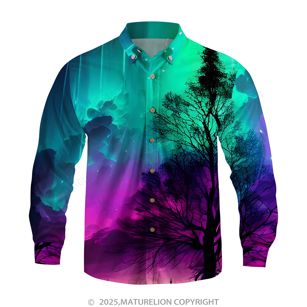 Matreulion Men's Aloha Shirts Aurora Print Hawaiian Shirt