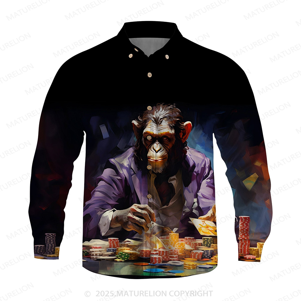 Maturelion Men's Aloha Shirts Retro Fashion Orangutan Animal Pattern Hawaiian Shirt