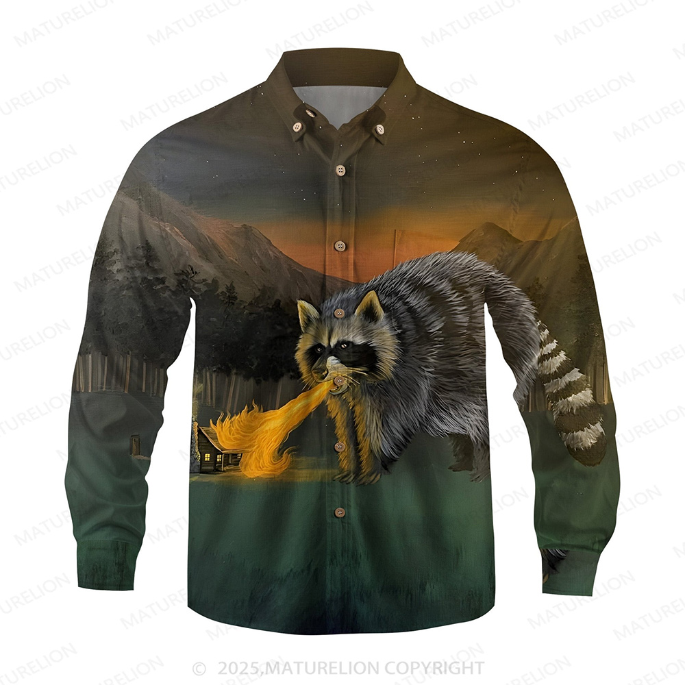 Maturelion Men's Aloha Shirts Raccoon Funny Hawaiian Shirt