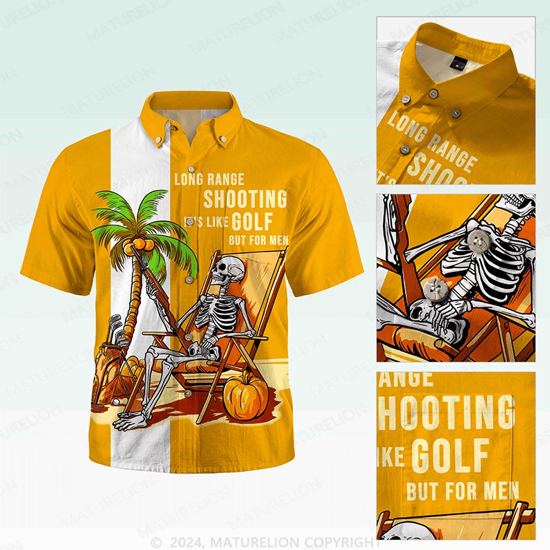 Maturelion Men's Button Pocket Shirt Coconut Tree Skeleton Shirt Men Casual Hawaiian Short Sleeve Button Down