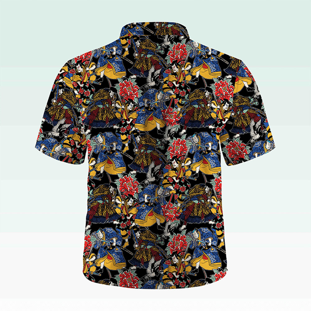 Maturelion Men's Button Pocket Shirt Koi Fish and Waves Cotton Hawaiian Shirt