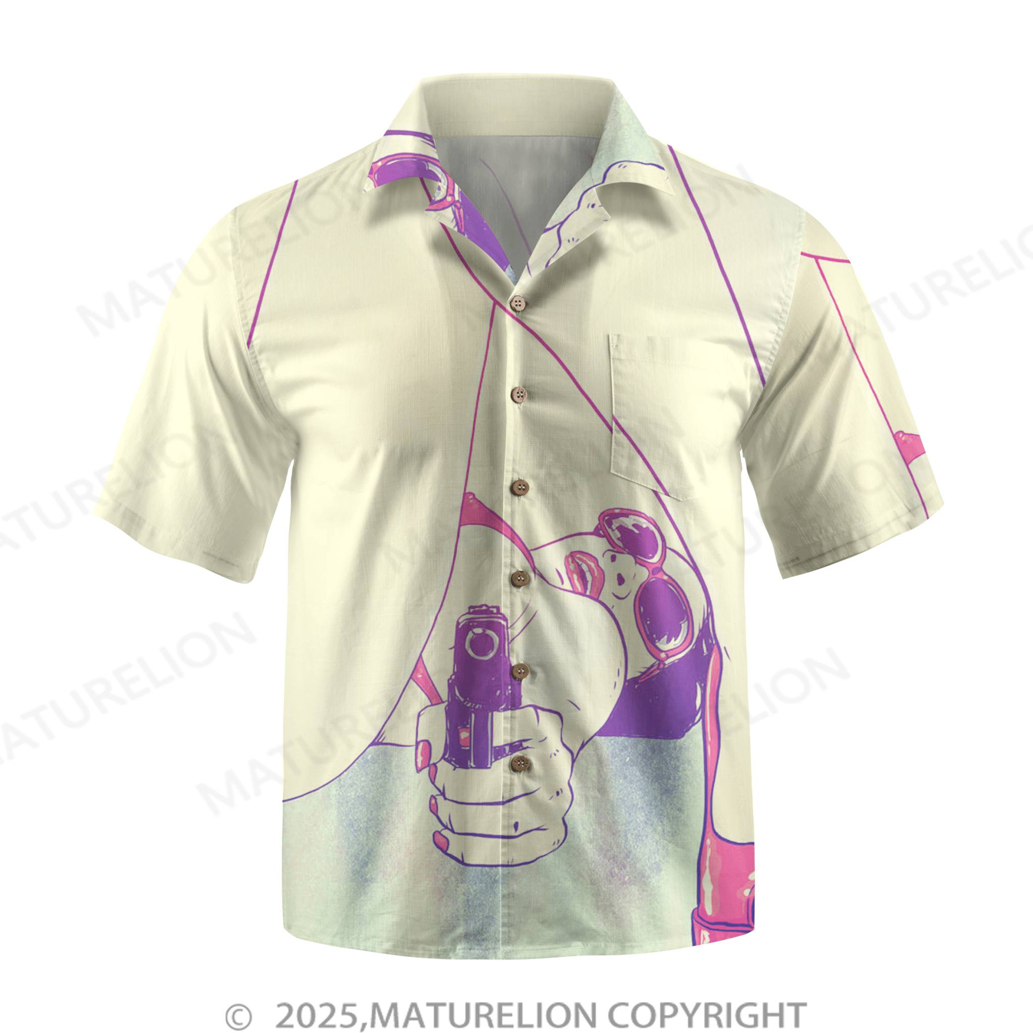 Maturelion Men's Button Pocket ShirtAloha Baby Let’s Turn Up the Heat Hawaiian Shirt