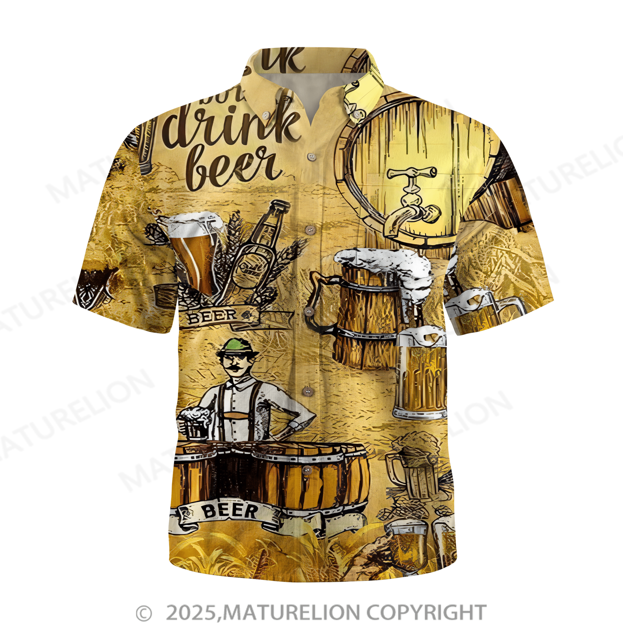 Maturelion Oktoberfest Beer Print Men's Chest Pocket Stretch Shirt Big Tall