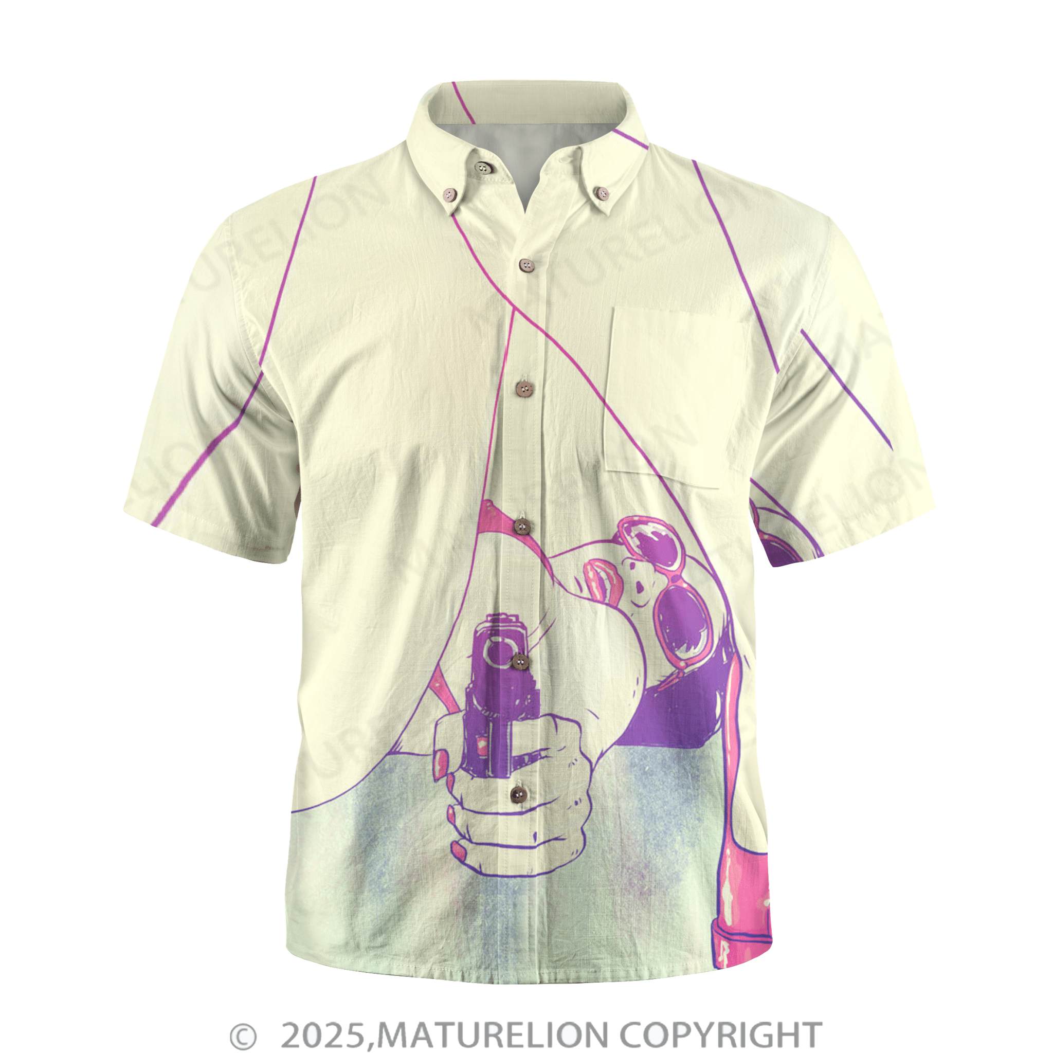 Maturelion Men's Button Pocket ShirtAloha Baby Let’s Turn Up the Heat Hawaiian Shirt