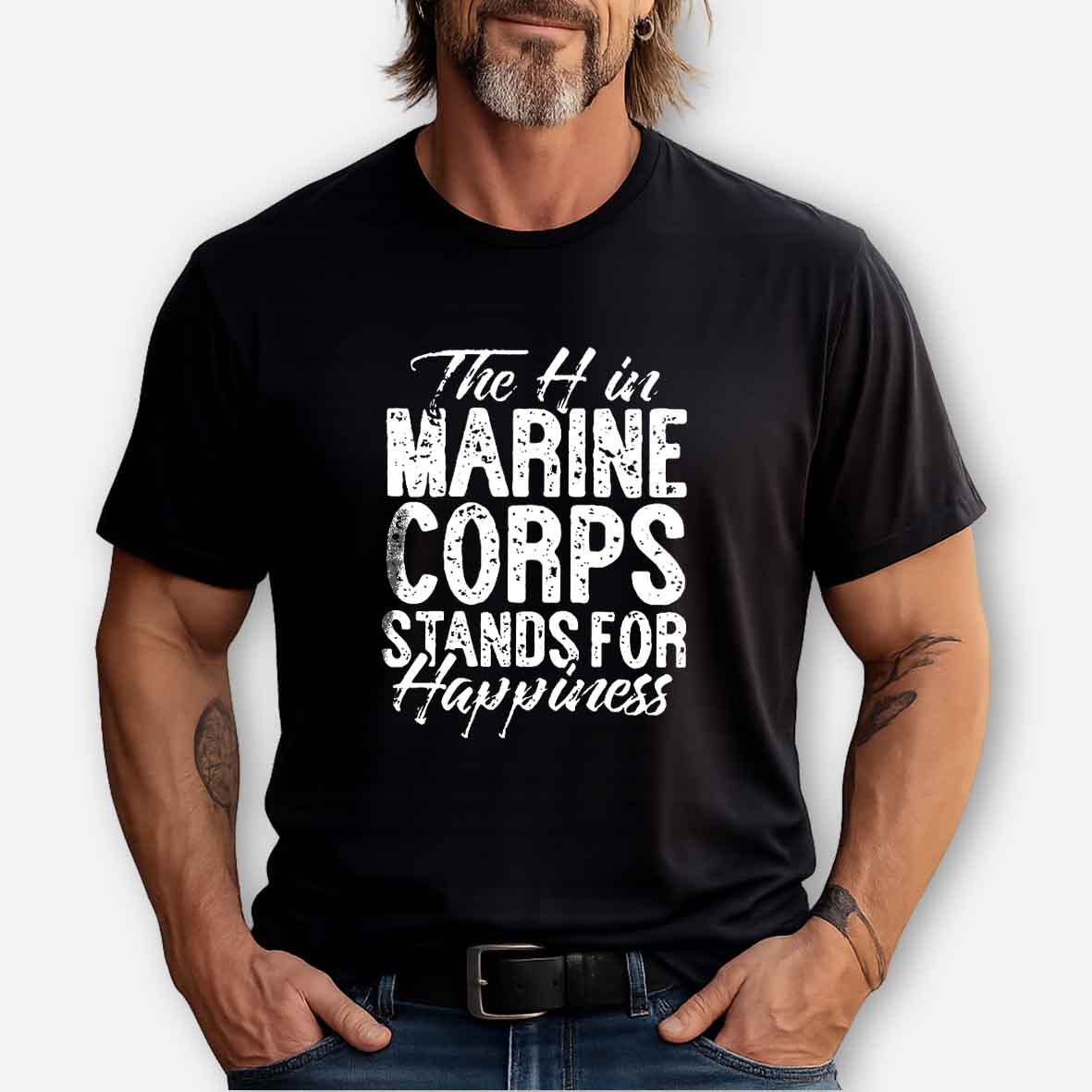Maturelion Men's T-shirt The H in Marine Stands for Happiness Cotton T-shirt