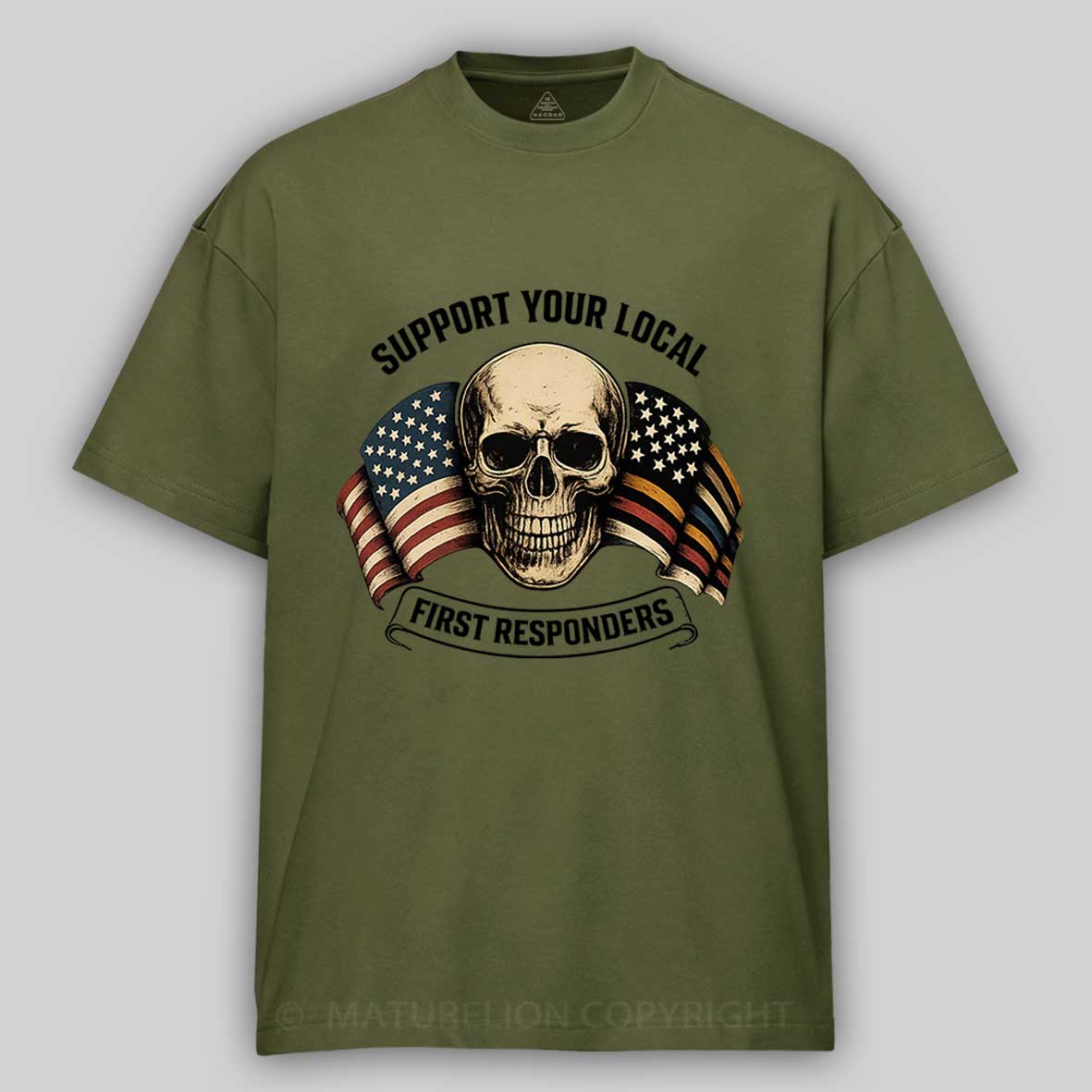 Maturelion Men's T-Shirt First Responder Flag Cotton T-Shirt