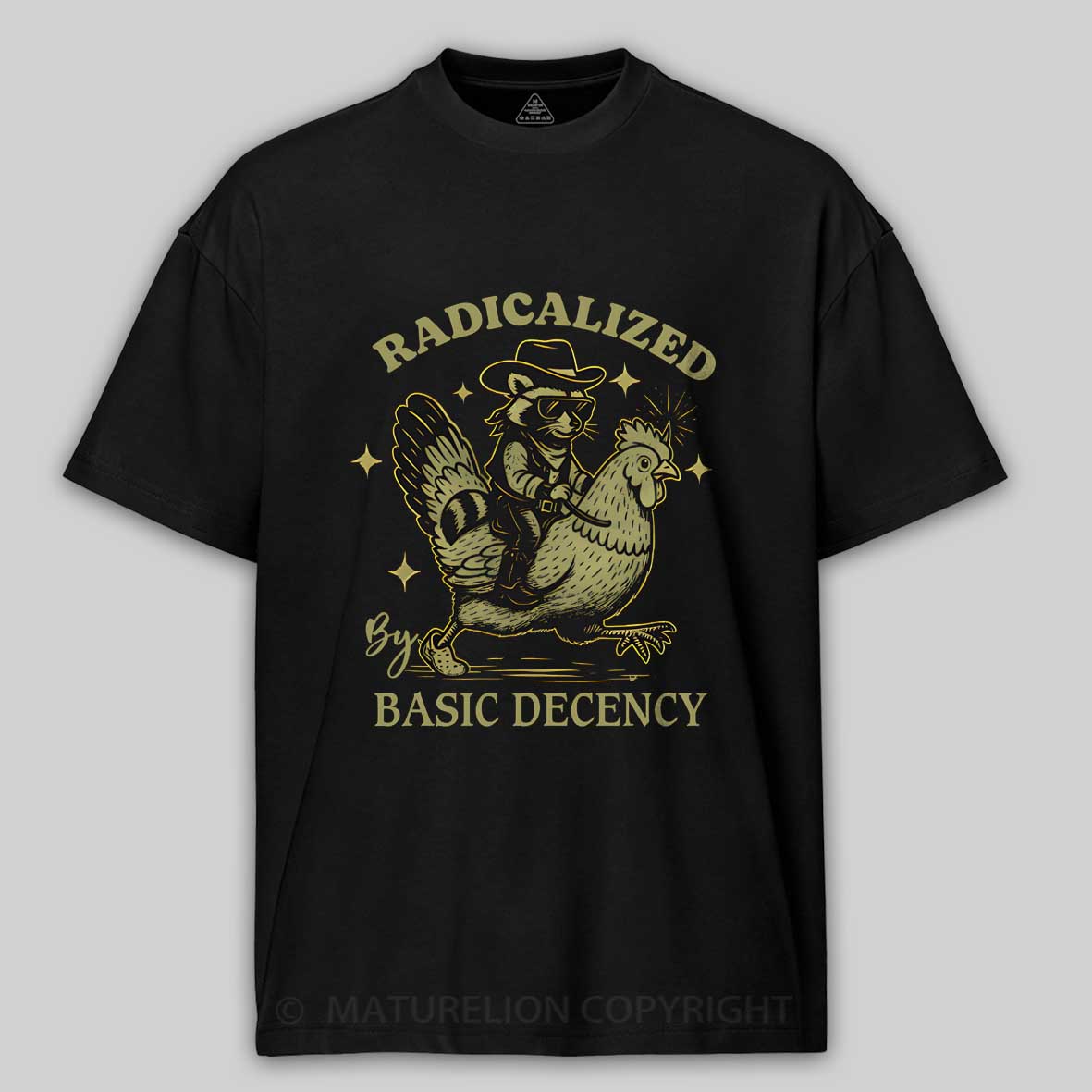 Maturelion Radicalized by Basic Decency Retro Raccoon Meme Fascism Cotton T-shirt