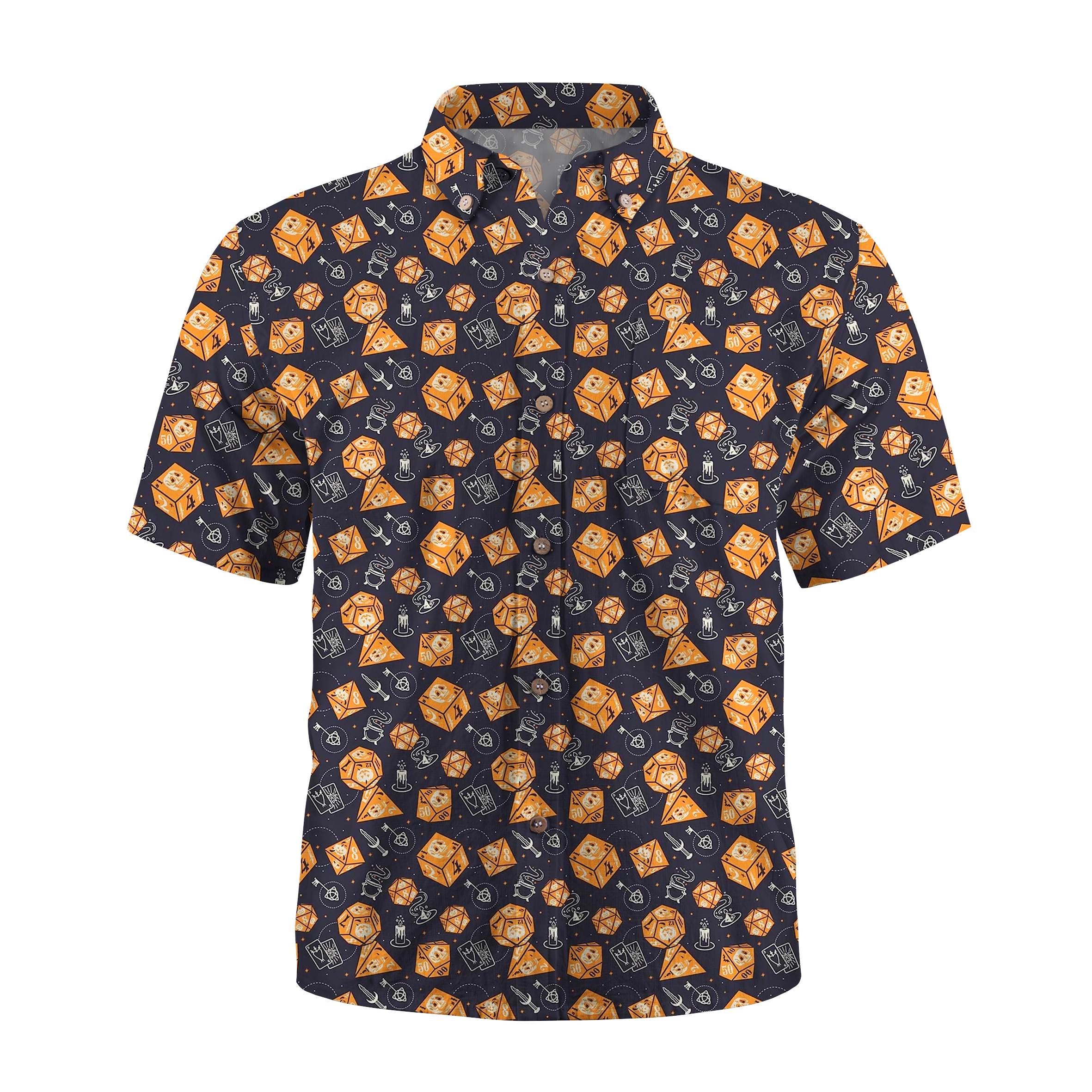 Maturelion Dnd Orange Dice & Spooky Icons Halloween Hawaiian Shirt