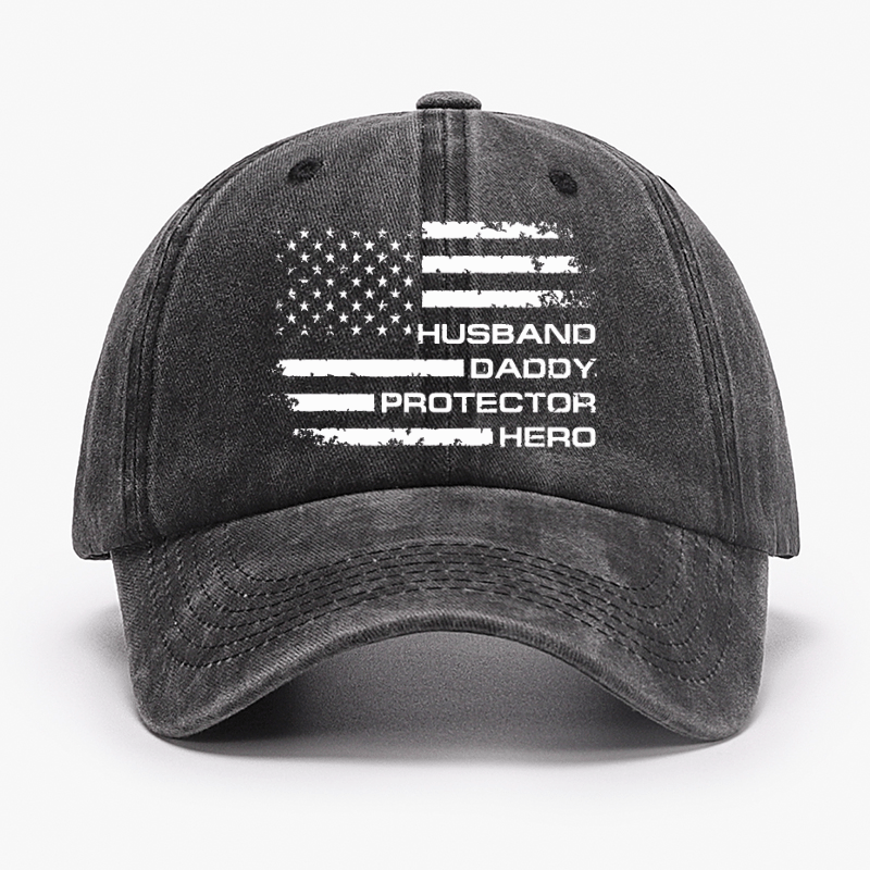Husband Daddy Protector Hero Fathers Day Camo American Flag Cap-Maturelion