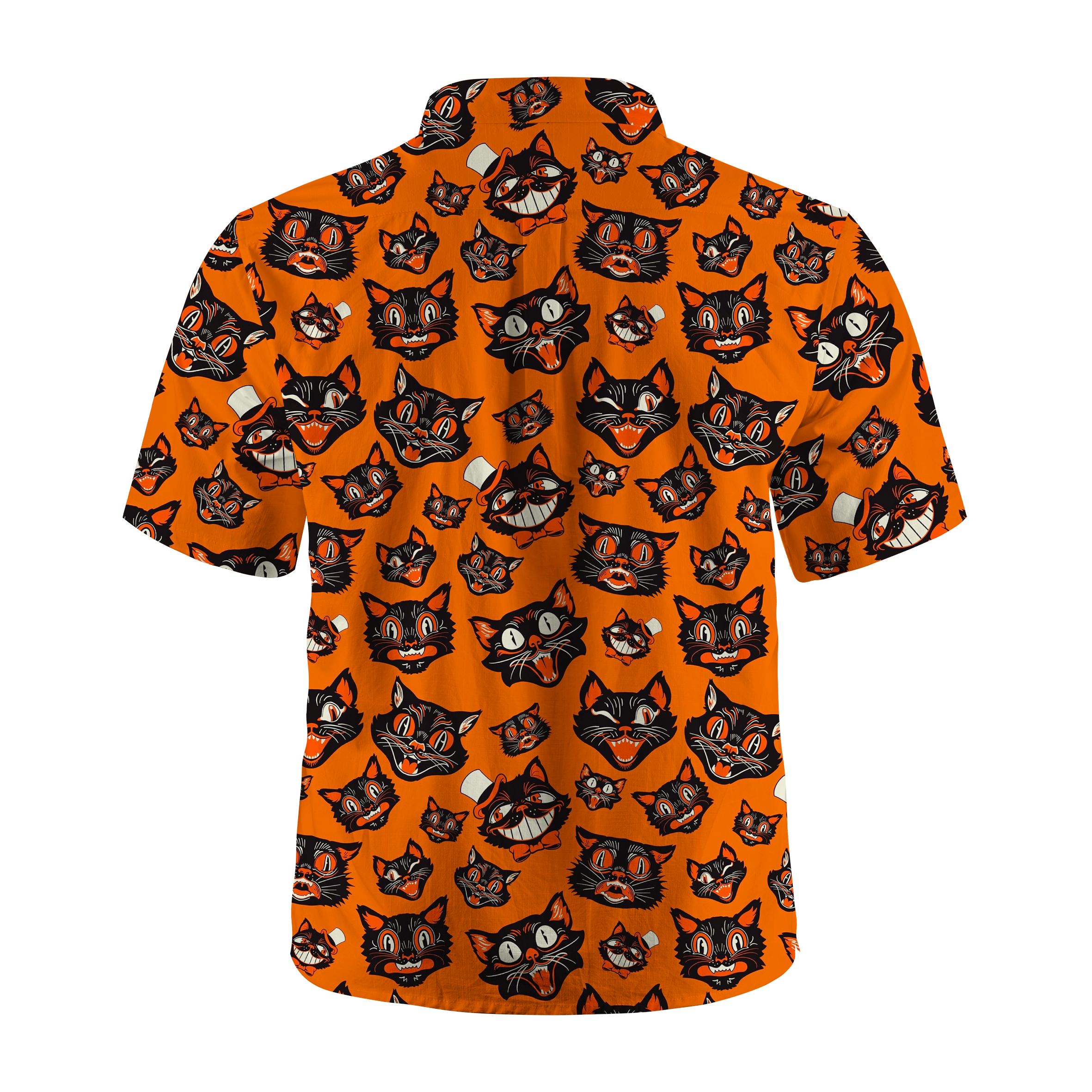 Maturelion Retro Vintage Halloween Black Cat Faces Hawaiian Shirt