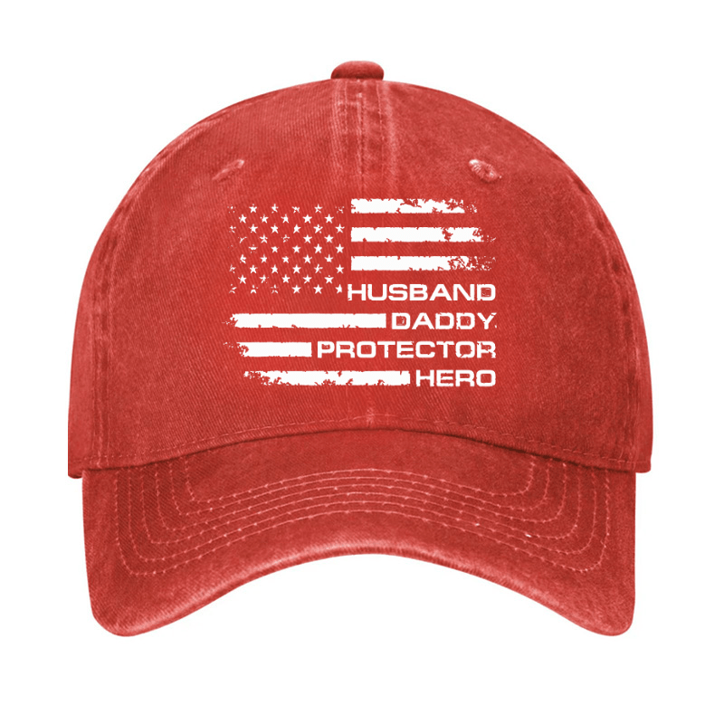 Husband Daddy Protector Hero Fathers Day Camo American Flag Cap-Maturelion