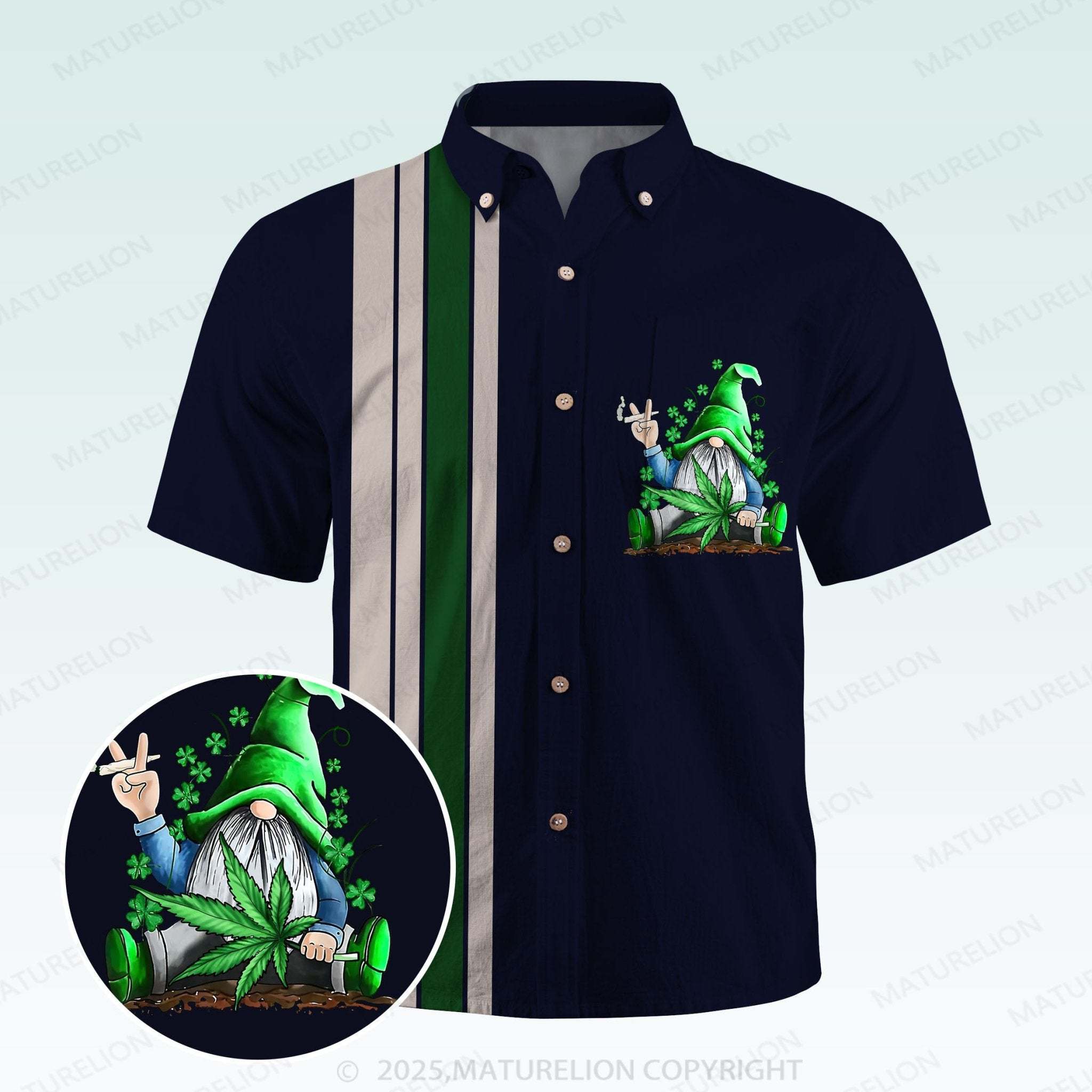 Maturelion St. Patrick's Button Pocket ShirtLucky Tropical Vibes from the 50s Hawaiian Shirt