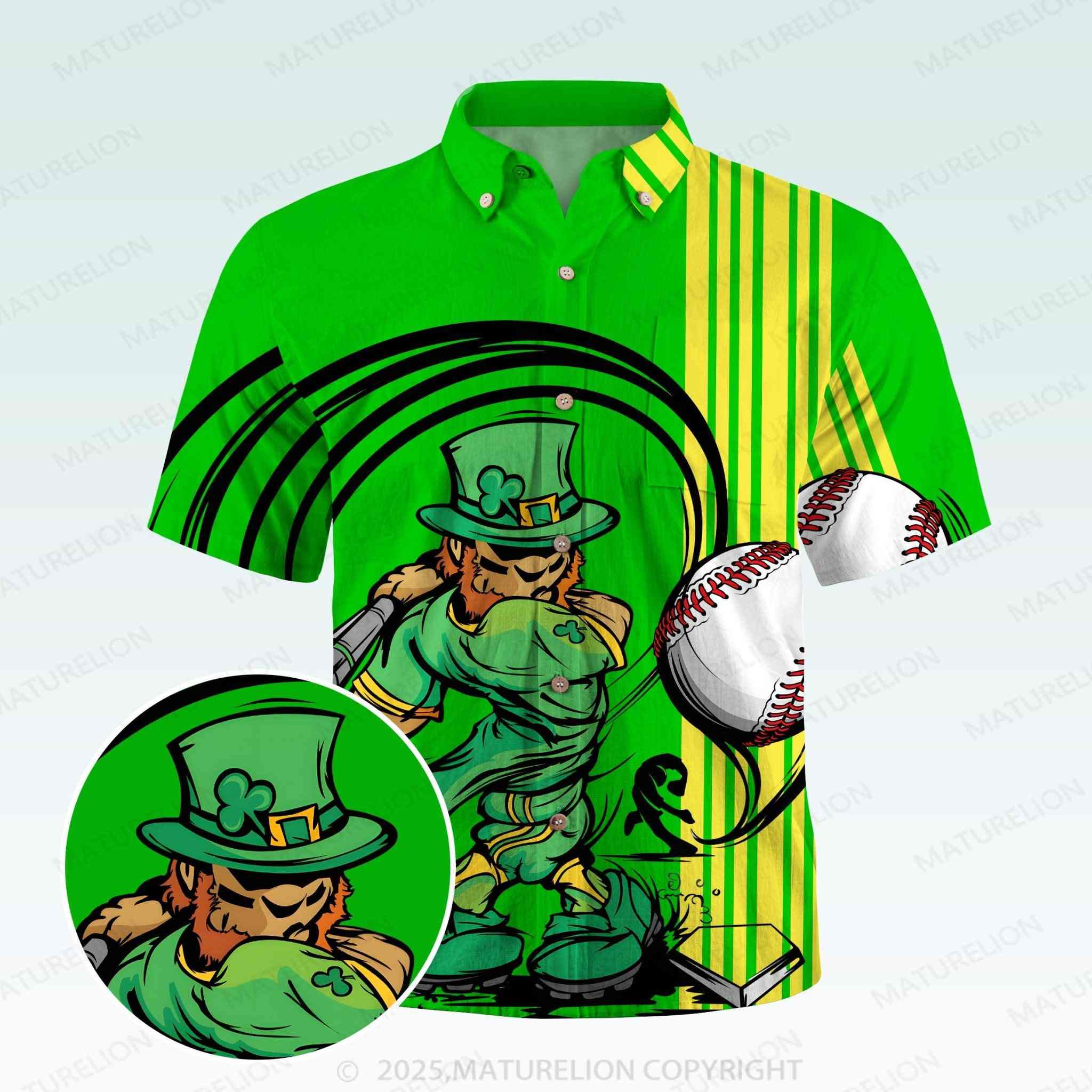 Maturelion St. Patrick's Button Pocket ShirtVintage Green Island Vibes Hawaiian Shirt