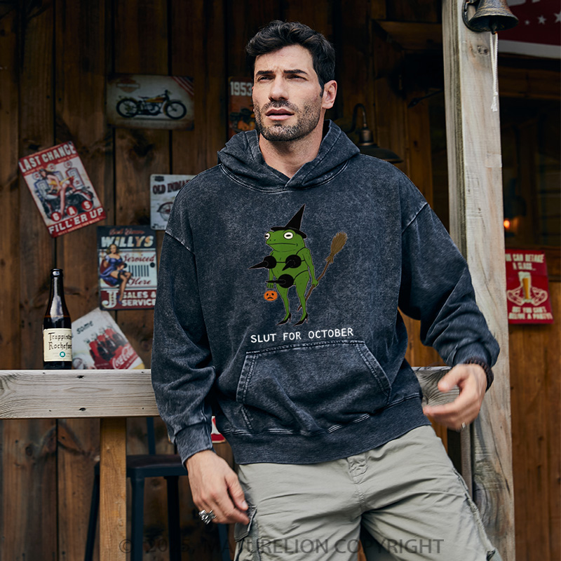 Maturelion Men's Hoodie Slut For October Washed Hoodie