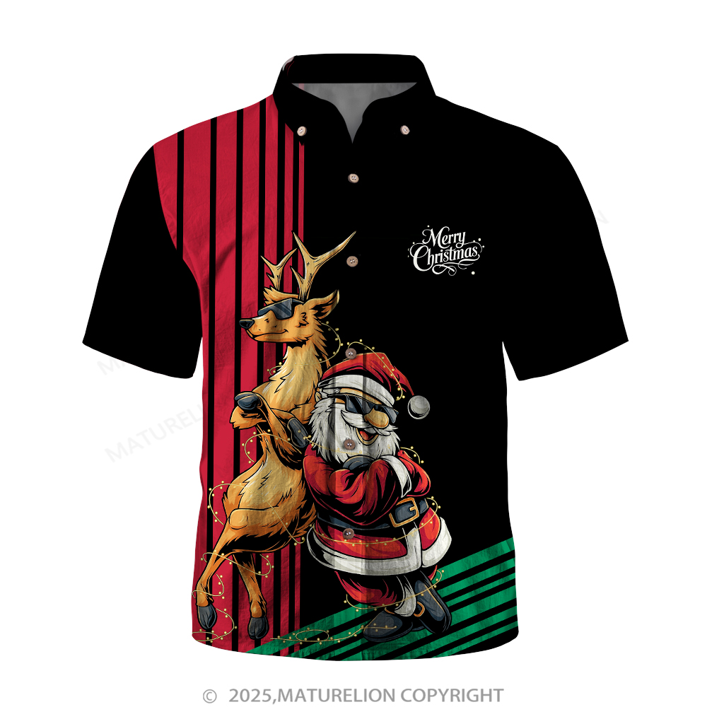 Maturelion Christmas Hawaiian Shirt Santa Riding Motorcycle Hawaiian Shirt