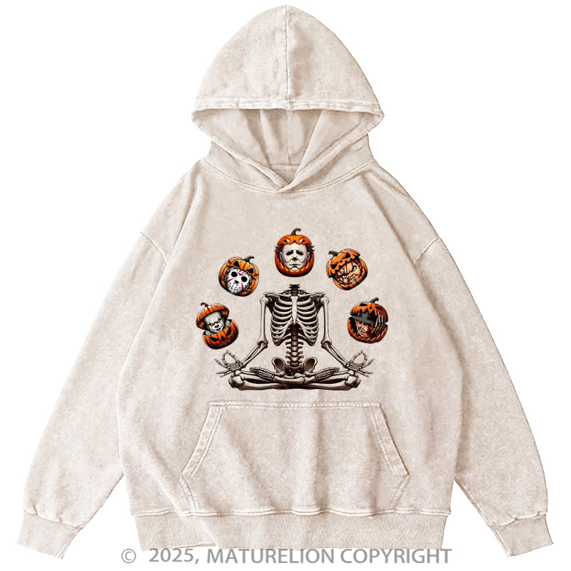 Maturelion Men's Hoodie Horror Halloween Character Washed Hoodie