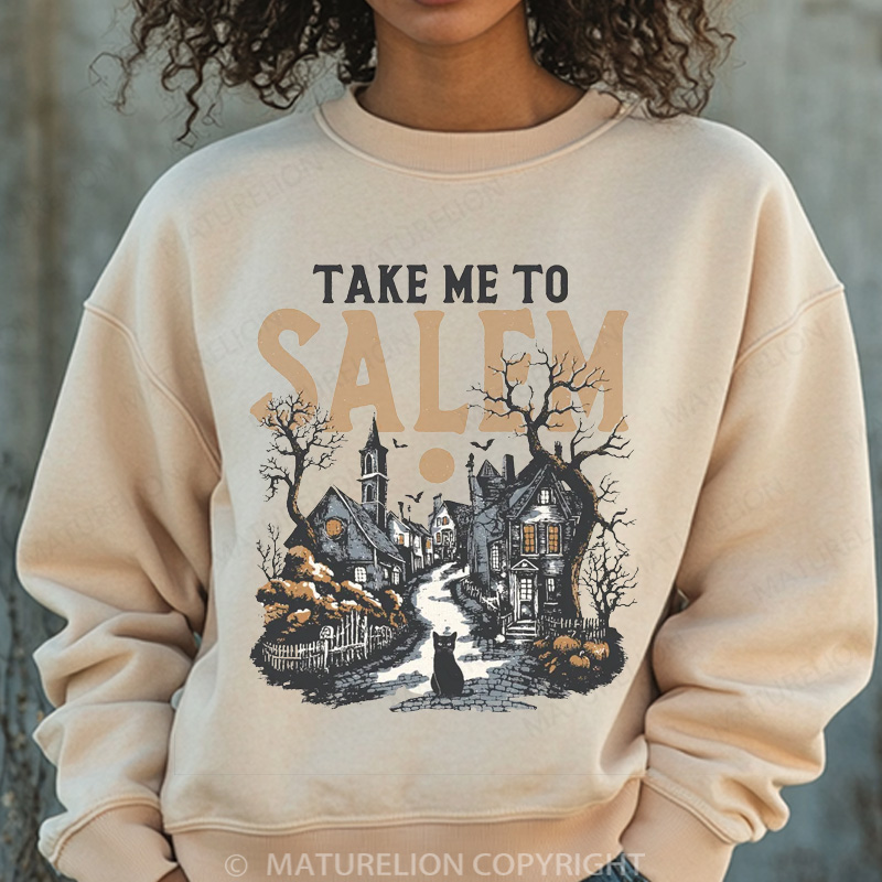 Maturelion Halloween Sweatshirt Take Me To Salem Women Washed Sweatshirt 