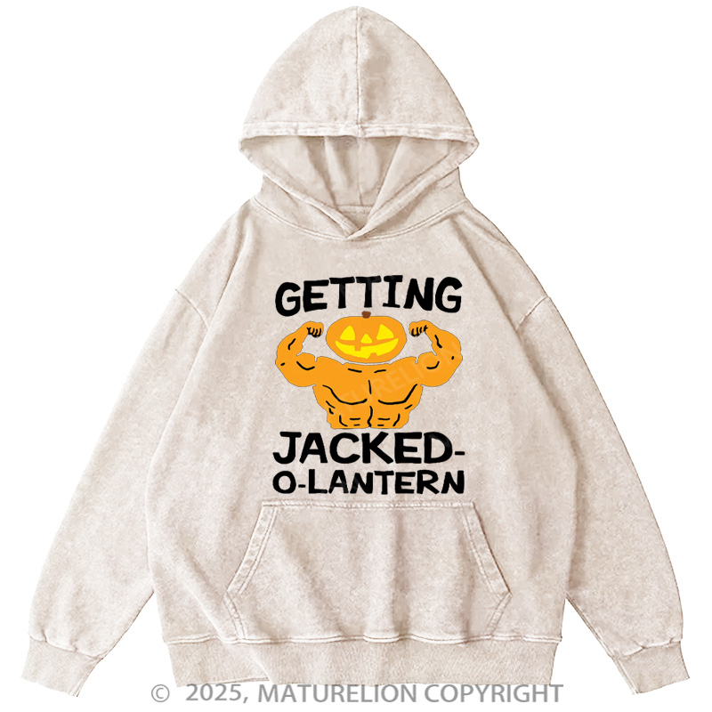 Maturelion Men's Hoodie Getting Jacked-O-Lantern Washed Hoodie