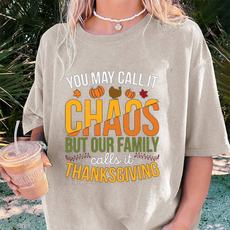 Maturelion Women's T-Shirt Family Chaos Thanksgiving Cotton T-Shirt