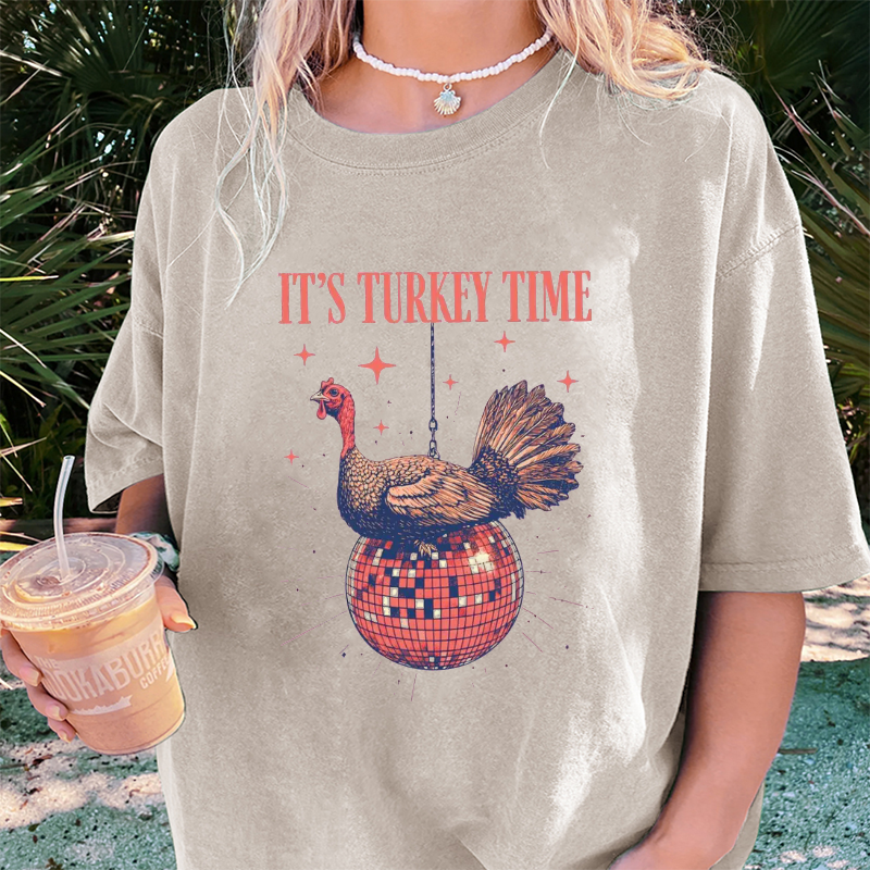 Maturelion Women's T-Shirt It’s Turkey Time Thanksgiving Cotton T-Shirt