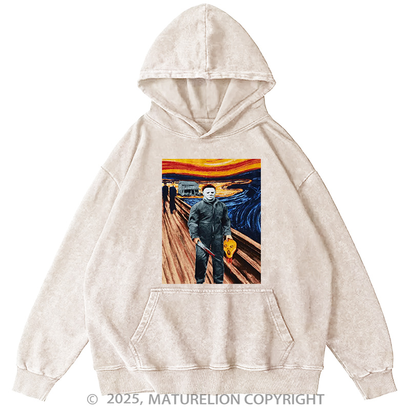 Maturelion Men's Hoodie Expression Michael Myers Washed Hoodie
