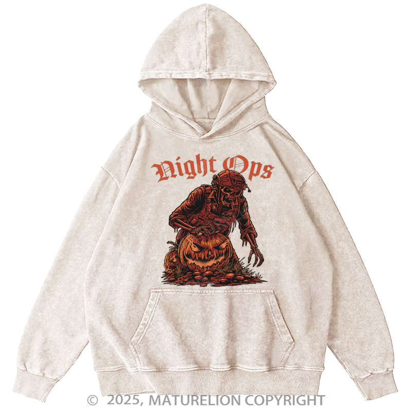 Maturelion Men's Hoodie Night Ops Halloween Washed Hoodie