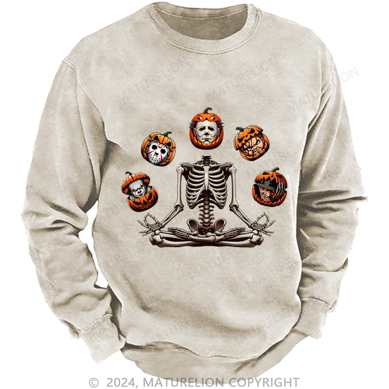 Maturelion Men's Sweatshirt Horror Halloween Character Washed Sweatshirts