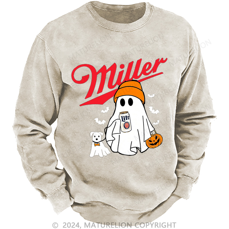 Maturelion Men's Sweatshirt Miller Beer MLite Washed Sweatshirts