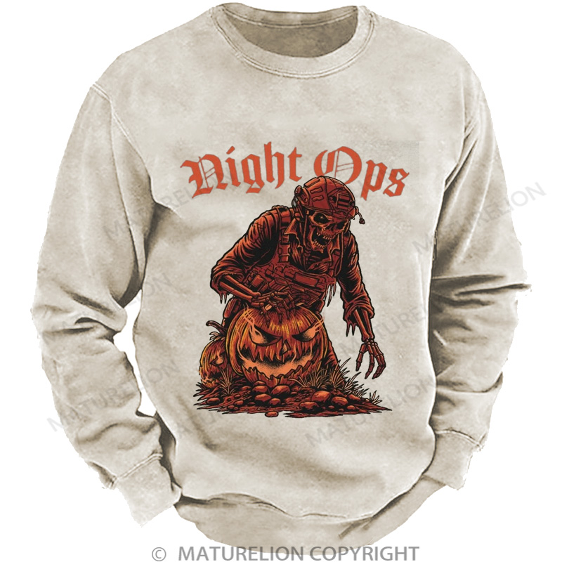 Maturelion Men's Sweatshirt Night Ops Halloween Washed Sweatshirts