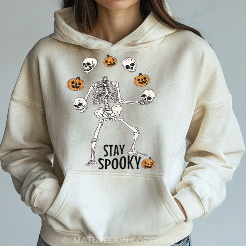 Maturelion Halloween Hoodie Stay Spooky Skeleton Women Washed Hoodie