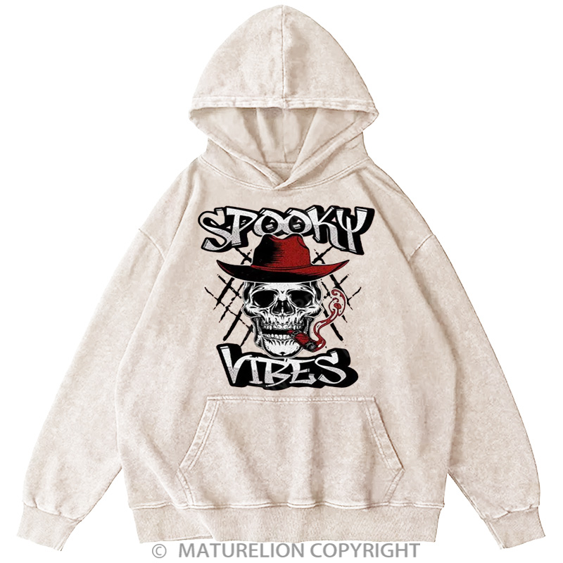 Maturelion Men's Hoodie Spooky Cowboy Washed Hoodie