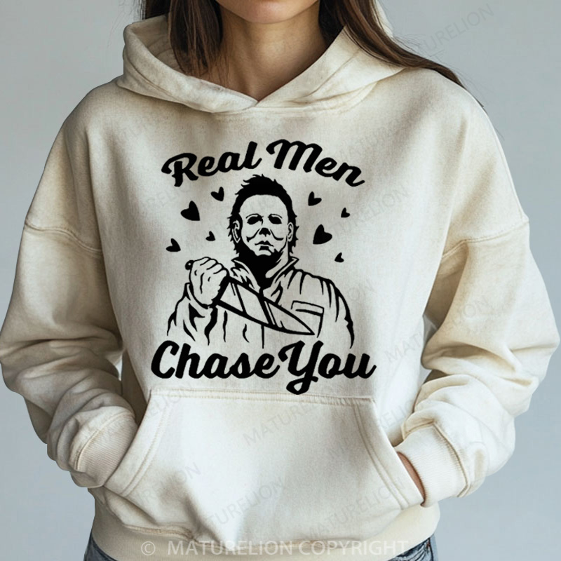 Maturelion Halloween Hoodie Real Men Chase You Women Washed Hoodie