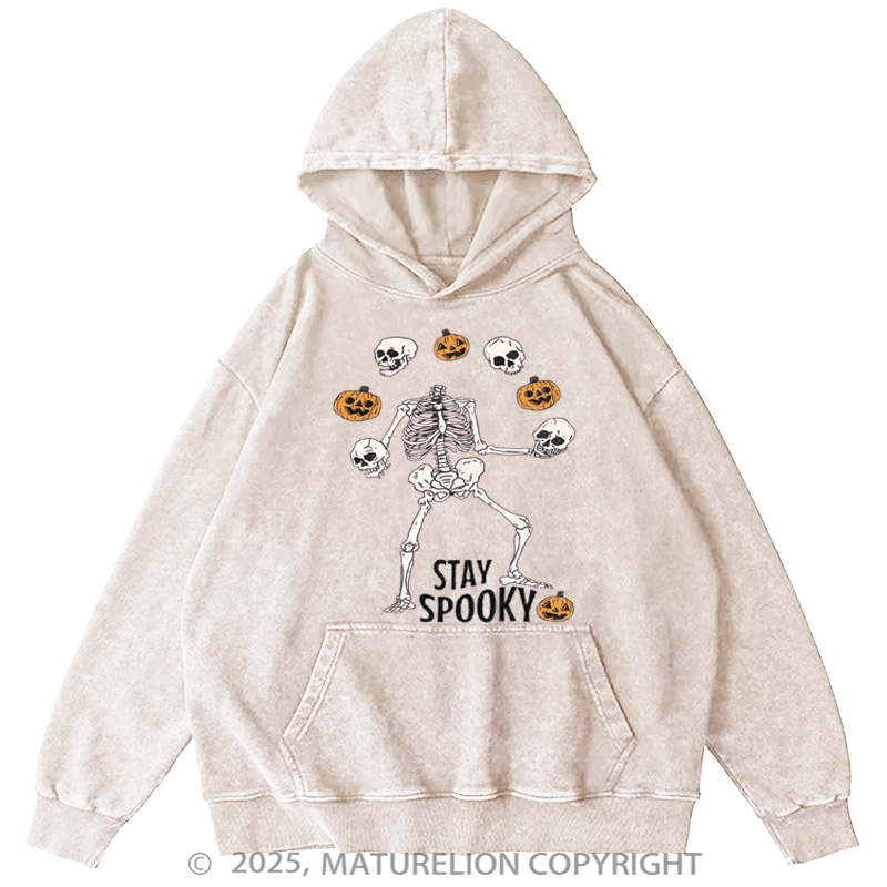 Maturelion Men's Hoodie Stay Spooky Skeleton Washed Hoodie